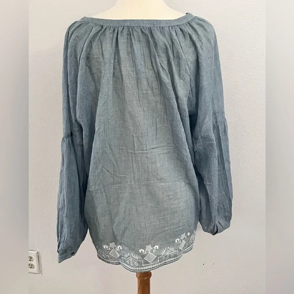 NWT Cotton Bleu Embroidered peasant gauze chambray tunic - Picture 6 of 10